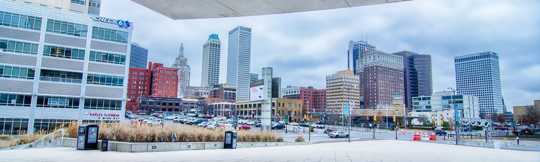 Tulsa city skyline around downtown streets